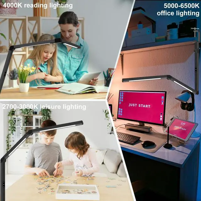 Alt view image 6 of 6 - LED Desk Lamp with Clamp, Architect Desk Lamp with Dual Light and Adjustable Swing Arm, Clip-on Eye-Care 4 CCT Modes & 5 Brightness Levels Table Light Modern Computer Lighting for Home Office