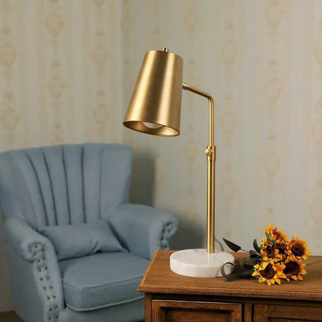 Alt view image 2 of 7 - VONLUCE Gold Desk Lamp with LED Bulb Adjustable, Antique Brass Metal Table Lamp Marble Base, Mid Century Modern Reading Lamp Office, 20 Industrial Task Lamp Work Lamp for Reading Bedroom