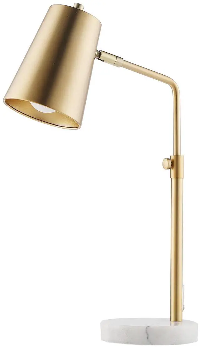 Main image of VONLUCE Gold Desk Lamp with LED Bulb Adjustable, Antique Brass Metal Table Lamp Marble Base, Mid Century Modern Reading Lamp Office, 20 Industrial Task Lamp Work Lamp for Reading Bedroom