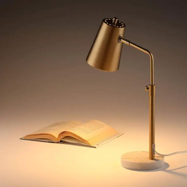 Alt view image 7 of 7 - VONLUCE Gold Desk Lamp with LED Bulb Adjustable, Antique Brass Metal Table Lamp Marble Base, Mid Century Modern Reading Lamp Office, 20 Industrial Task Lamp Work Lamp for Reading Bedroom