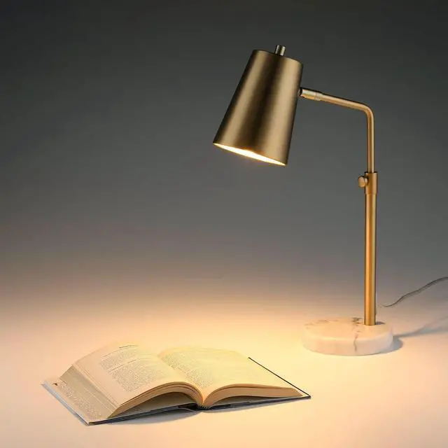 Alt view image 6 of 7 - VONLUCE Gold Desk Lamp with LED Bulb Adjustable, Antique Brass Metal Table Lamp Marble Base, Mid Century Modern Reading Lamp Office, 20 Industrial Task Lamp Work Lamp for Reading Bedroom
