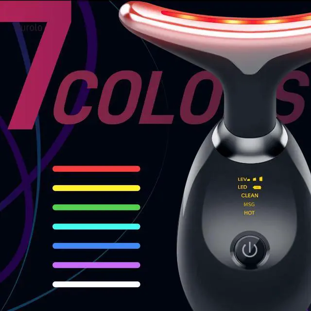 Alt view image 2 of 6 - _Mega Brand Face Massager with Led Light: 7-Color Facial Device - Neck Wrinkles Tightening Wand - Vibration Tool for Skin Care, Black