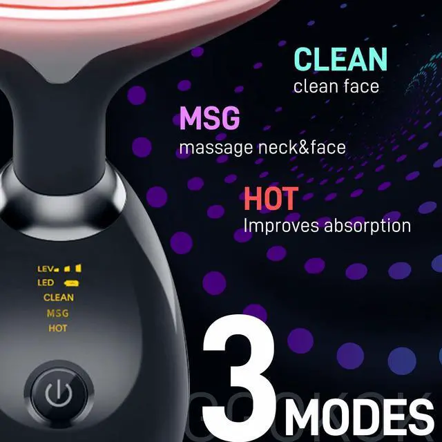 Alt view image 3 of 6 - _Mega Brand Face Massager with Led Light: 7-Color Facial Device - Neck Wrinkles Tightening Wand - Vibration Tool for Skin Care, Black