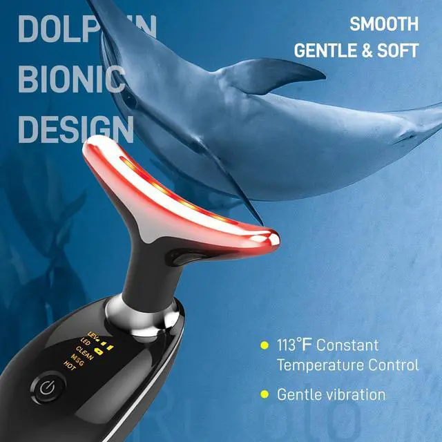 Alt view image 4 of 6 - _Mega Brand Face Massager with Led Light: 7-Color Facial Device - Neck Wrinkles Tightening Wand - Vibration Tool for Skin Care, Black