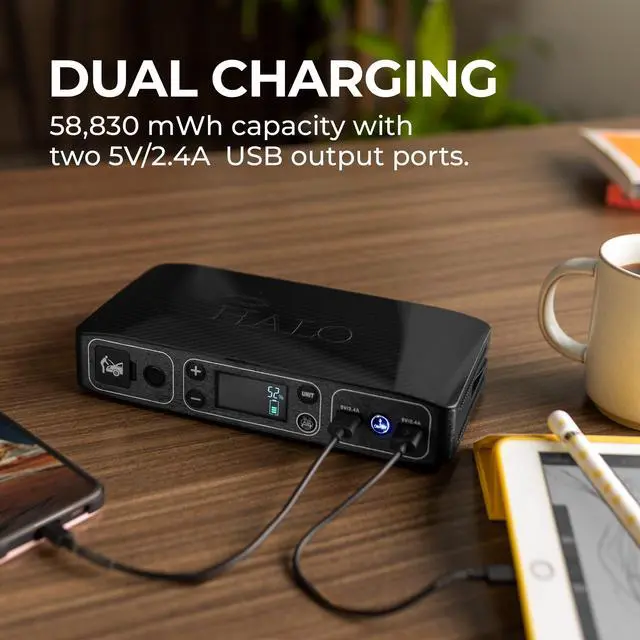 Alt view image 5 of 7 - _Mega Brand 58830 Portable Car Battery Jump Starter | 100 PSI Air Compressor, 58.8Wh USB Power Bank, Emergency Floodlight & Charger, Jumps Cars SUVs & Trucks, Inflates Tires, TSA Approved