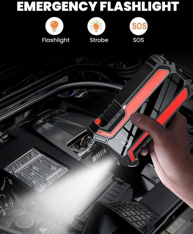 Alt view image 5 of 7 - _Mega Brand Car Jump Starter 3000A, Car Battery Jump Starter for Up to 10.0L Gas & 10.0L Diesel Engine, 12V Jump Box Portable Jump Starter Battery Pack with LED Light, Jumper Cables