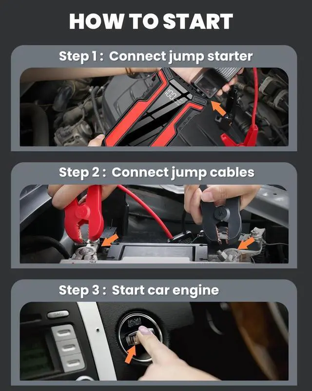 Alt view image 7 of 7 - _Mega Brand Car Jump Starter 3000A, Car Battery Jump Starter for Up to 10.0L Gas & 10.0L Diesel Engine, 12V Jump Box Portable Jump Starter Battery Pack with LED Light, Jumper Cables