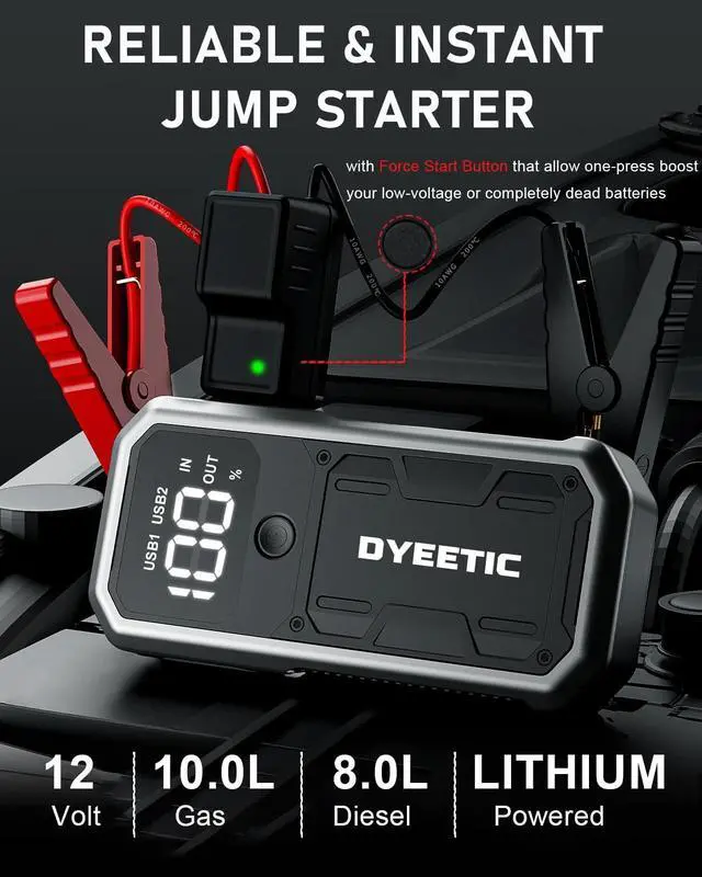 Alt view image 2 of 7 - _Mega Brand Car Jump Starter, Lithium Jump Starter Battery Pack 4000A (10.0L Gas / 8.0L Diesel Engines), 12V Lithium Battery Booster Pack Portable Power Bank with USB Quick Charge and Type C Port