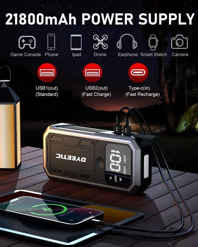 Alt view image 4 of 7 - _Mega Brand Car Jump Starter, Lithium Jump Starter Battery Pack 4000A (10.0L Gas / 8.0L Diesel Engines), 12V Lithium Battery Booster Pack Portable Power Bank with USB Quick Charge and Type C Port