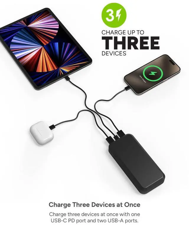 Alt view image 3 of 7 - _Mega Brand powerstation prime20 - Ultra-Compact Portable Power Bank with 20,000mAh Internal Battery, 18W USB-C PD Fast Charging, 3-Device Simultaneous Charging, Eco-Friendly Design