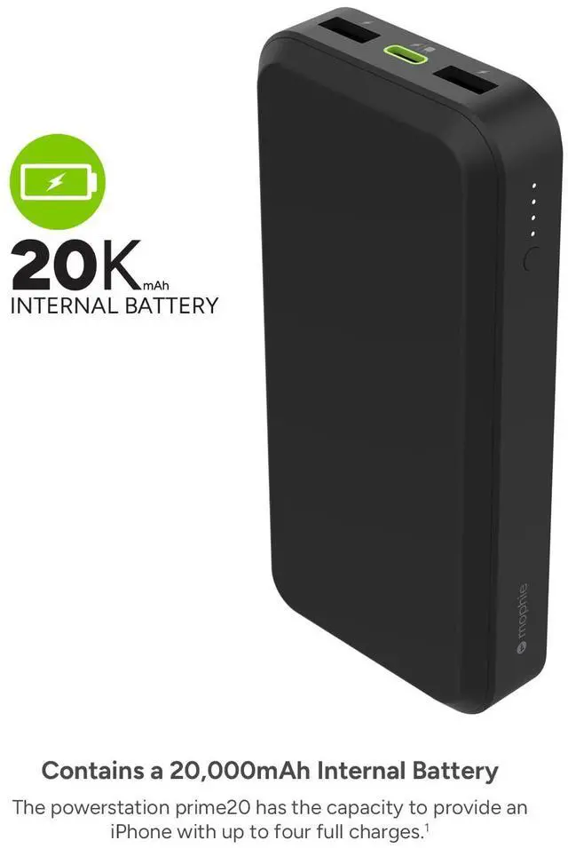Alt view image 4 of 7 - _Mega Brand powerstation prime20 - Ultra-Compact Portable Power Bank with 20,000mAh Internal Battery, 18W USB-C PD Fast Charging, 3-Device Simultaneous Charging, Eco-Friendly Design