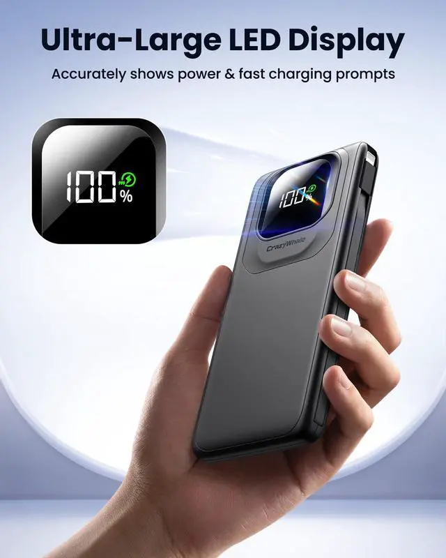 Alt view image 4 of 7 - _Mega Brand Portable Charger Power Bank , 22.5W Fast Charging 10000mAh Phone Charger, Travel Battery Pack Slim Battery Bank with Smart LED Display for iPhone, Android & USB-C Devices