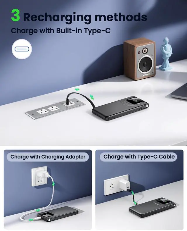 Alt view image 5 of 7 - _Mega Brand Portable Charger Power Bank , 22.5W Fast Charging 10000mAh Phone Charger, Travel Battery Pack Slim Battery Bank with Smart LED Display for iPhone, Android & USB-C Devices