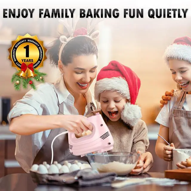 Alt view image 2 of 7 - GUALIU Electric Hand Mixer with Stainless Steel Whisk, Dough Hook Attachment and Storage Bag, Handheld Mixer for Baking Cakes, Eggs, Cream Food Mixers. Turbo Boost /5 Speed Kitchen Blender PINK