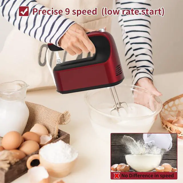 Alt view image 4 of 7 - _Mega Brand  9-Speed Digital Hand Mixer Electric, 400W DC Motor, Hand Mixer electric Handheld with Snap-On Storage Case, Touch Button, Turbo Boost, 5x Stainless Steel Accessories (Red)