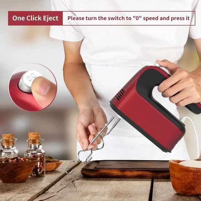Alt view image 5 of 7 - _Mega Brand  9-Speed Digital Hand Mixer Electric, 400W DC Motor, Hand Mixer electric Handheld with Snap-On Storage Case, Touch Button, Turbo Boost, 5x Stainless Steel Accessories (Red)
