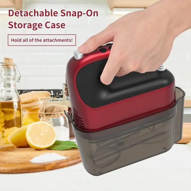 Alt view image 6 of 7 - _Mega Brand  9-Speed Digital Hand Mixer Electric, 400W DC Motor, Hand Mixer electric Handheld with Snap-On Storage Case, Touch Button, Turbo Boost, 5x Stainless Steel Accessories (Red)