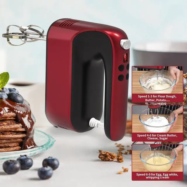Alt view image 7 of 7 - _Mega Brand  9-Speed Digital Hand Mixer Electric, 400W DC Motor, Hand Mixer electric Handheld with Snap-On Storage Case, Touch Button, Turbo Boost, 5x Stainless Steel Accessories (Red)