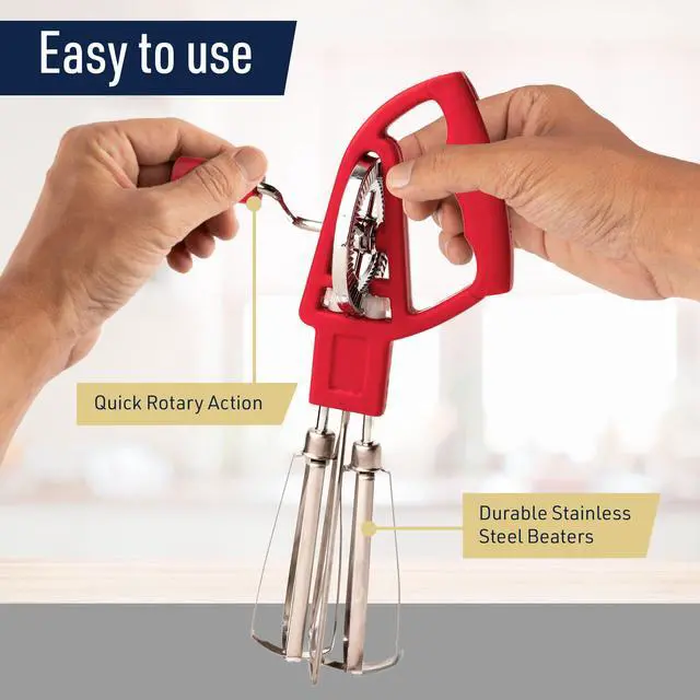 Alt view image 2 of 6 - _Mega Brand Rotary Egg Beater Manual Hand Crank Mixer-Stainless Steel Hand Mixer with Double Rotating Heads for Easy Beating, Blending, and Whipping-Dishwasher Safe Kitchen Gadgets by_Mega Brand