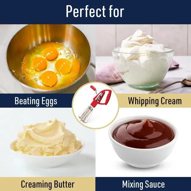 Alt view image 4 of 6 - _Mega Brand Rotary Egg Beater Manual Hand Crank Mixer-Stainless Steel Hand Mixer with Double Rotating Heads for Easy Beating, Blending, and Whipping-Dishwasher Safe Kitchen Gadgets by_Mega Brand