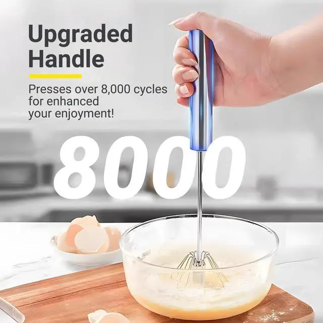 Alt view image 3 of 7 - _Mega Brand Egg Whisk,2025 Upgraded Stainless Steel Semi Automatic Whisk,Hand Wisk Egg Beater Easy to Use for Making Cream, Blending, Whisking, Beating & Stirring (12 Inch)