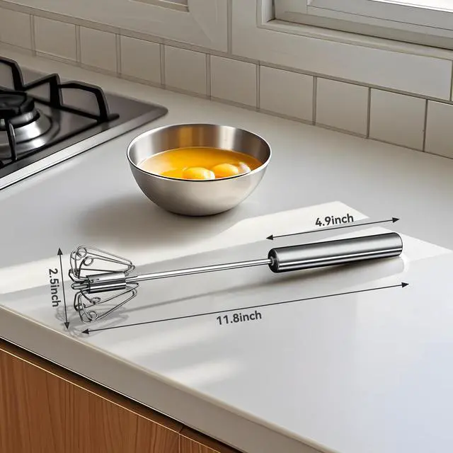 Alt view image 6 of 7 - _Mega Brand Egg Whisk,2025 Upgraded Stainless Steel Semi Automatic Whisk,Hand Wisk Egg Beater Easy to Use for Making Cream, Blending, Whisking, Beating & Stirring (12 Inch)