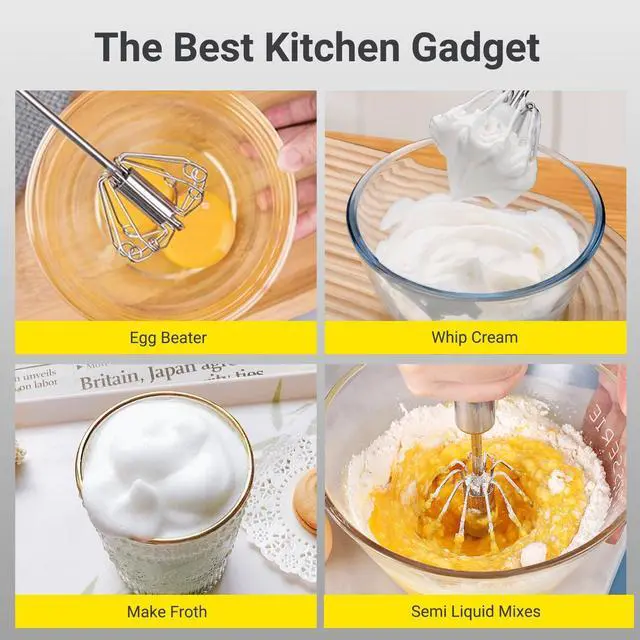 Alt view image 7 of 7 - _Mega Brand Egg Whisk,2025 Upgraded Stainless Steel Semi Automatic Whisk,Hand Wisk Egg Beater Easy to Use for Making Cream, Blending, Whisking, Beating & Stirring (12 Inch)