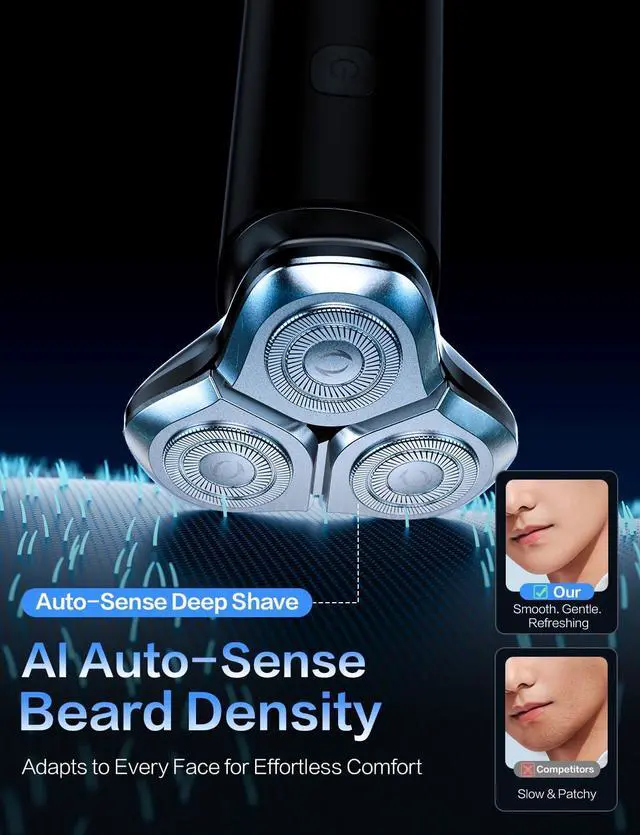 Alt view image 5 of 7 - Electric Razor for Men, Men's Electric Shaver, 3-Blade Rotary Shaving System, Touch Switch, Type-C Fast Charging, LED Display, Travel Lock, 90+ Minutes Run Time