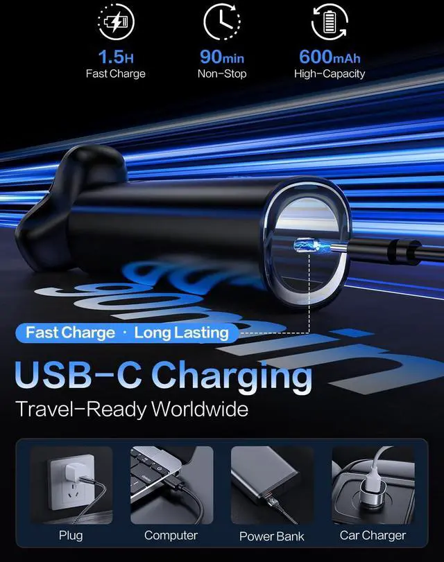 Alt view image 7 of 7 - Electric Razor for Men, Men's Electric Shaver, 3-Blade Rotary Shaving System, Touch Switch, Type-C Fast Charging, LED Display, Travel Lock, 90+ Minutes Run Time