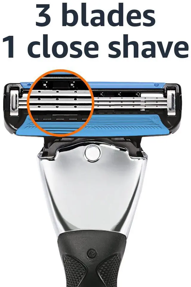 Alt view image 3 of 6 - 3-Blade Motion Sphere Razor for Men with Dual Lubrication, Pivoting Head for Comfortable Shave, Handle & 20 Cartridges, 21 Piece Set, Black (Previously Solimo)