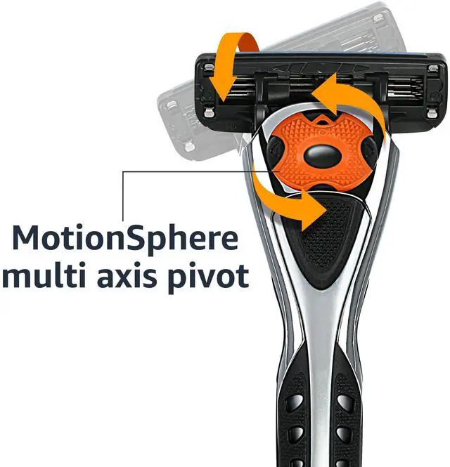Alt view image 4 of 6 - 3-Blade Motion Sphere Razor for Men with Dual Lubrication, Pivoting Head for Comfortable Shave, Handle & 20 Cartridges, 21 Piece Set, Black (Previously Solimo)