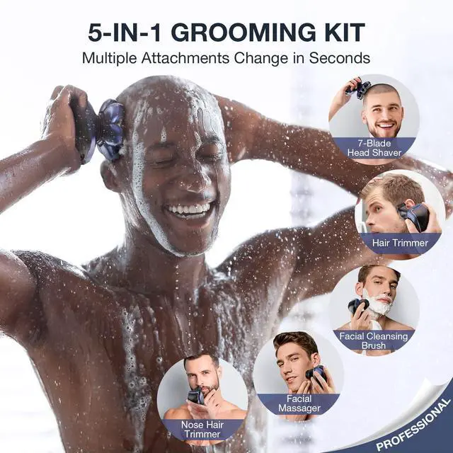 Alt view image 7 of 7 - Head Shaver 7D, Upgrade Head Shavers for Bald Men, Head Electric Razor with Nose Hair Trimmer, IPX6 Waterproof Wet/Dry Mens Grooming Kit, Anti-Pinch, LED Display, USB Rechargeable
