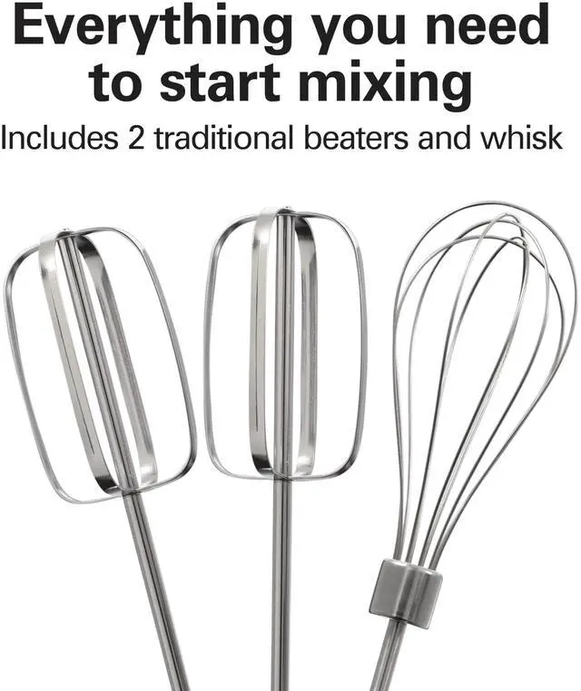 Alt view image 4 of 7 - Hamilton Beach 6-Speed Electric Hand Mixer with Whisk, Traditional Beaters, Snap-On Storage Case, 250 Watts, White