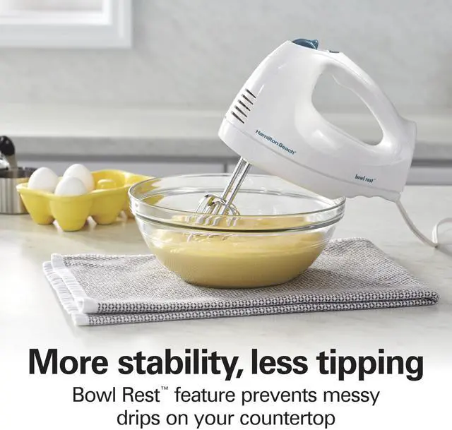 Alt view image 6 of 7 - Hamilton Beach 6-Speed Electric Hand Mixer with Whisk, Traditional Beaters, Snap-On Storage Case, 250 Watts, White