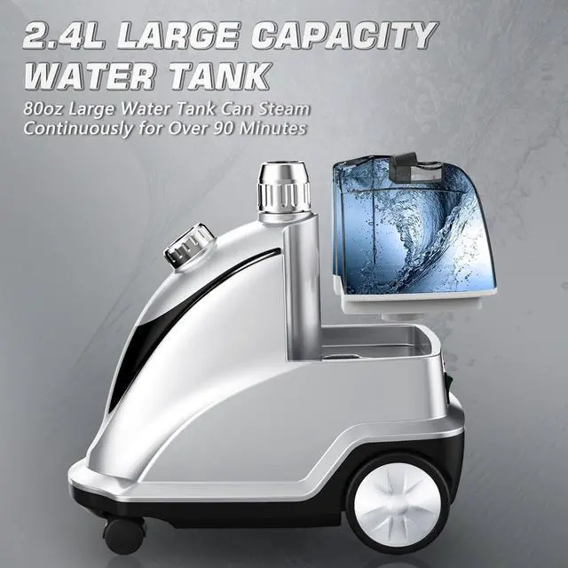 Alt view image 3 of 7 - _Mega Brand Steamer for Clothes, 1500W Powerful Standing Garment Steamer with Roll Wheels, 2.4L Water Tank for 90 Mins Continuous Steaming, 35s Fast Heat-up (Silver)