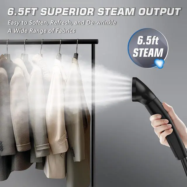 Alt view image 4 of 7 - _Mega Brand Steamer for Clothes, 1500W Powerful Standing Garment Steamer with Roll Wheels, 2.4L Water Tank for 90 Mins Continuous Steaming, 35s Fast Heat-up (Silver)