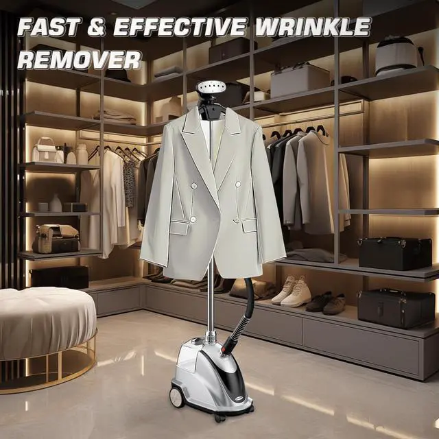 Alt view image 6 of 7 - _Mega Brand Steamer for Clothes, 1500W Powerful Standing Garment Steamer with Roll Wheels, 2.4L Water Tank for 90 Mins Continuous Steaming, 35s Fast Heat-up (Silver)