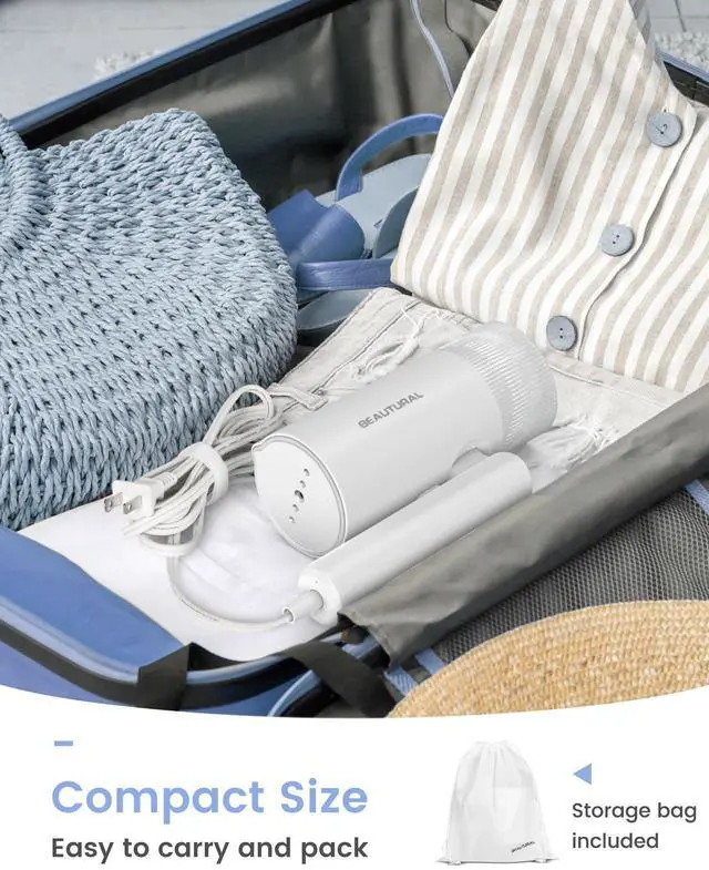 Alt view image 3 of 7 - Steamer for Clothes, Portable Garment Wrinkle Remover, Fast 30s Heat-up, Foldable and Handheld, 120V Only (Not for 220V Europe), White