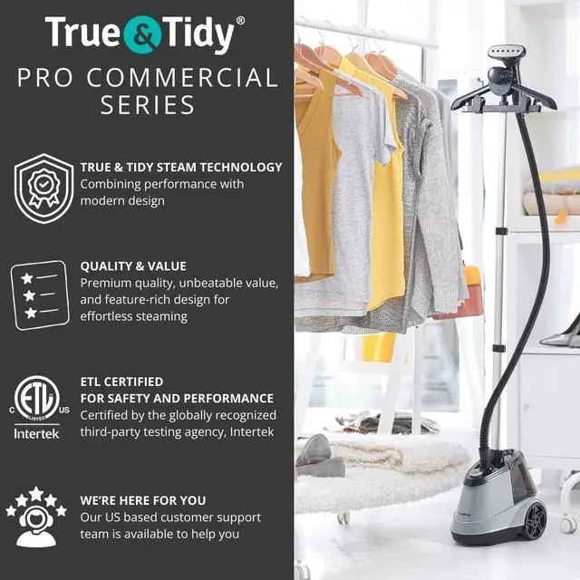 Alt view image 2 of 7 - _Mega Brand  Heavy Duty Commercial Full Size Standing Garment Steamer for Clothes with Extra Large 2.9L (98 oz) Water Tank for 90+ mins of Steam Time, 1800 watts of Powerful Steam, 3 Settings, Gray