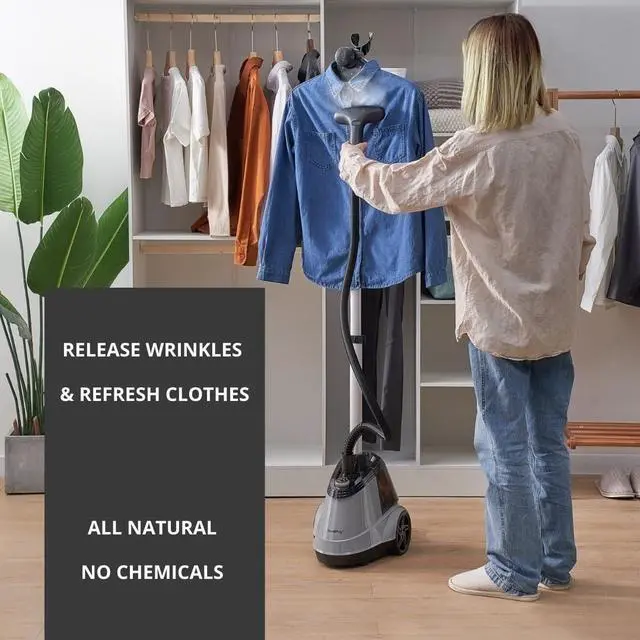 Alt view image 3 of 7 - _Mega Brand  Heavy Duty Commercial Full Size Standing Garment Steamer for Clothes with Extra Large 2.9L (98 oz) Water Tank for 90+ mins of Steam Time, 1800 watts of Powerful Steam, 3 Settings, Gray