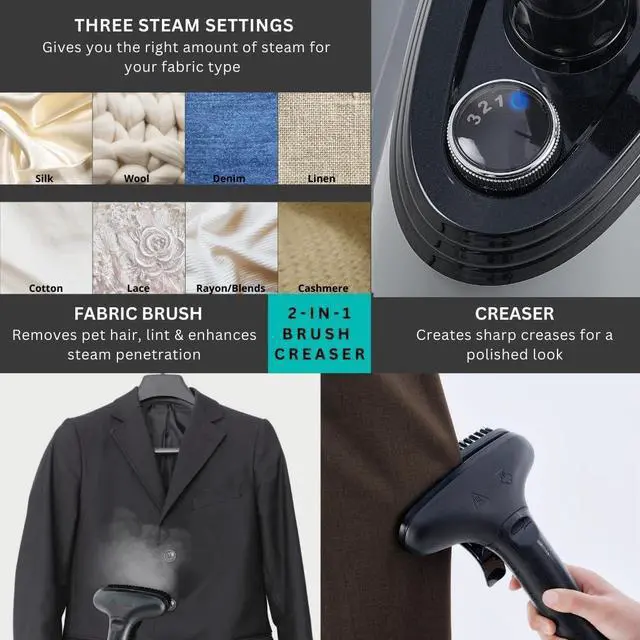 Alt view image 4 of 7 - _Mega Brand  Heavy Duty Commercial Full Size Standing Garment Steamer for Clothes with Extra Large 2.9L (98 oz) Water Tank for 90+ mins of Steam Time, 1800 watts of Powerful Steam, 3 Settings, Gray