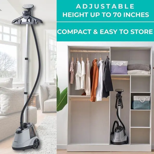 Alt view image 7 of 7 - _Mega Brand  Heavy Duty Commercial Full Size Standing Garment Steamer for Clothes with Extra Large 2.9L (98 oz) Water Tank for 90+ mins of Steam Time, 1800 watts of Powerful Steam, 3 Settings, Gray