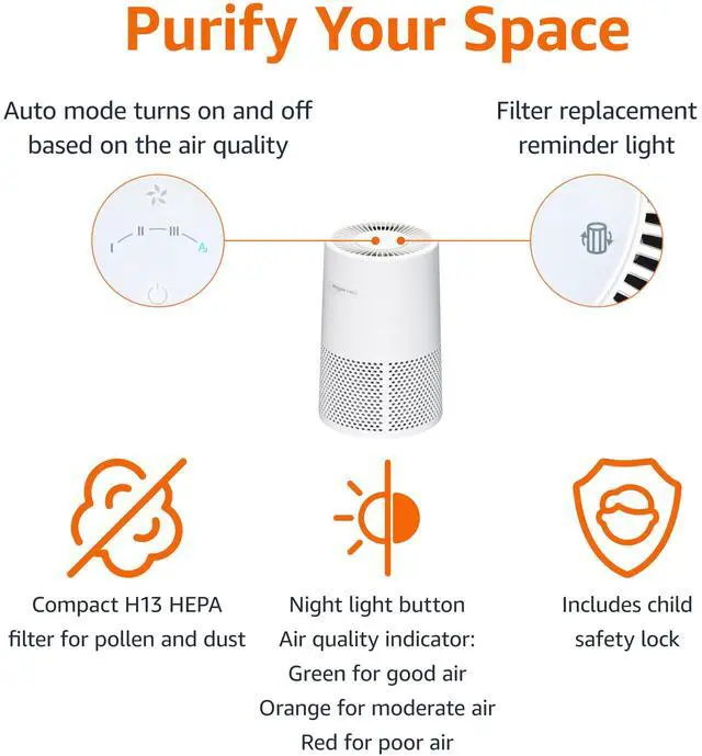 Alt view image 3 of 6 - Air Purifier for Home and Office, With 3-Stage Filtration, HEPA Filter With Activated Carbon, 3 Speeds, Timer, Sleep Mode (32db), Energy Star Certificate, Covers Up to 1067 Sq ft, White