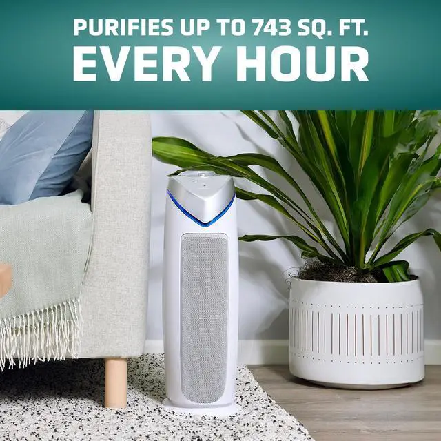 Alt view image 4 of 7 - Air Purifier for Home with HEPA Pure Filter, for Wildfire Smoke, Pet Dander, Pollen, Odors, Large Rooms Up To 743 Sq. Ft., Removes 99.97% Pollutants, UV-C Light, 22", AC4825W, White