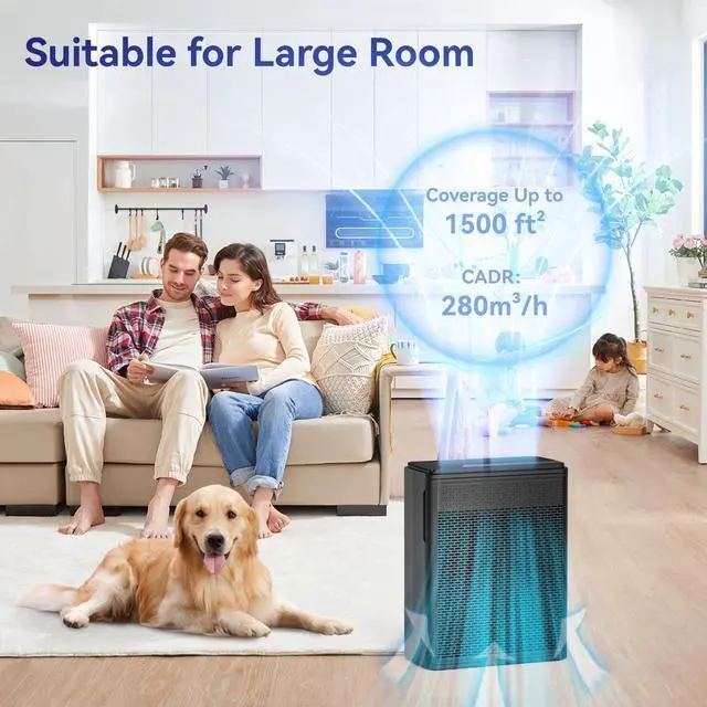 Alt view image 2 of 7 - Air Purifiers for Home Pets Covers Up to 1500 Sq Ft,H13 Hepa Filter with Washable Pre-Filter,Pet Hair Dander Smoke Air Cleaner,22 dB Quiet Sleep for Living Room Bedroom Kitchen,P280 (Black)