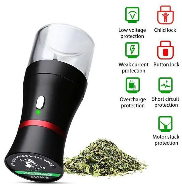Alt view image 3 of 6 - _Mega Brand Electric Herb Grinder COMPACT Size, Fast Grinding for Flower Buds, Updated 6 Blades Spice Grinder, USB-Rechargeable Electric Grinder with 2 x 1.7oz/50ml Glass Herb Jars and a Mini Shovel