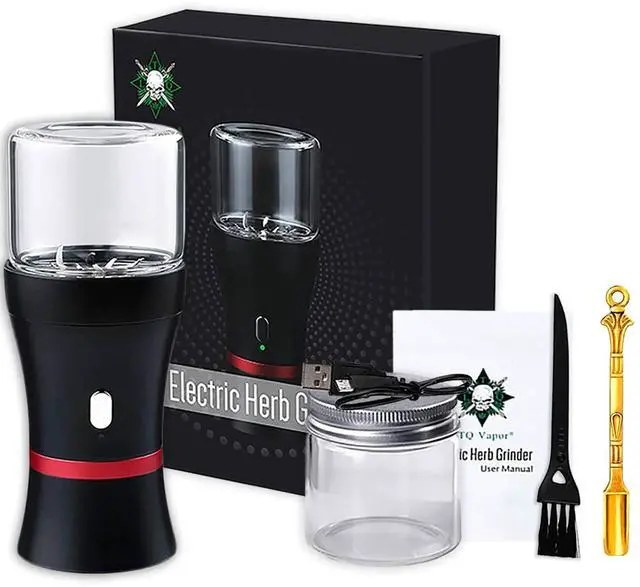 Main image of _Mega Brand Electric Herb Grinder COMPACT Size, Fast Grinding for Flower Buds, Updated 6 Blades Spice Grinder, USB-Rechargeable Electric Grinder with 2 x 1.7oz/50ml Glass Herb Jars and a Mini Shovel