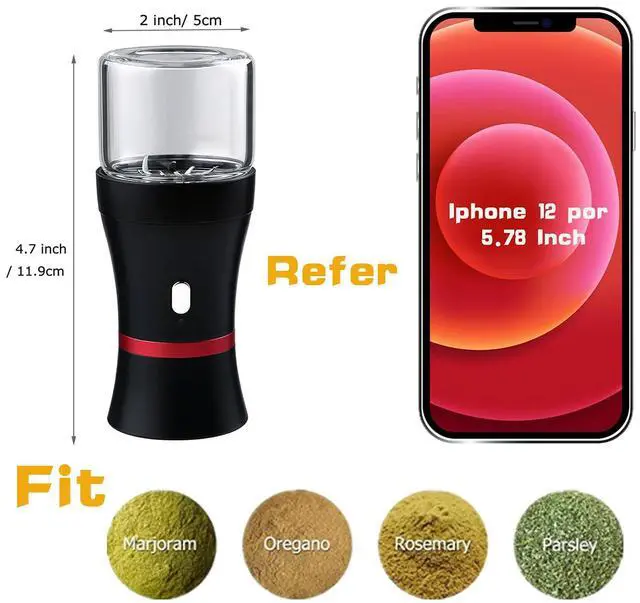Alt view image 5 of 6 - _Mega Brand Electric Herb Grinder COMPACT Size, Fast Grinding for Flower Buds, Updated 6 Blades Spice Grinder, USB-Rechargeable Electric Grinder with 2 x 1.7oz/50ml Glass Herb Jars and a Mini Shovel