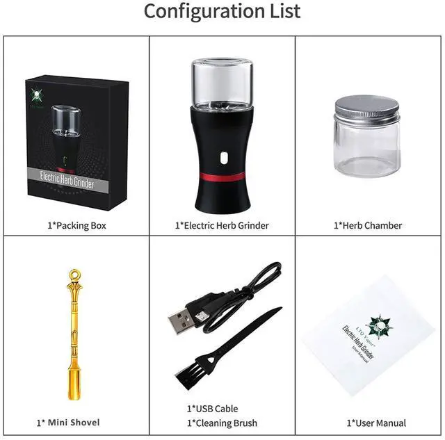 Alt view image 6 of 6 - _Mega Brand Electric Herb Grinder COMPACT Size, Fast Grinding for Flower Buds, Updated 6 Blades Spice Grinder, USB-Rechargeable Electric Grinder with 2 x 1.7oz/50ml Glass Herb Jars and a Mini Shovel