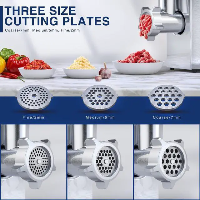Alt view image 3 of 7 - _Mega Brand Meat Grinder, 2600W Max Stainless Steel Meat Grinder Electric, ETL Approved Heavy Duty Meat Mincer Machine with 2 Blades, 3 Plates, Sausage Stuffer Tube & Kubbe Kit for Home Kitchen Use